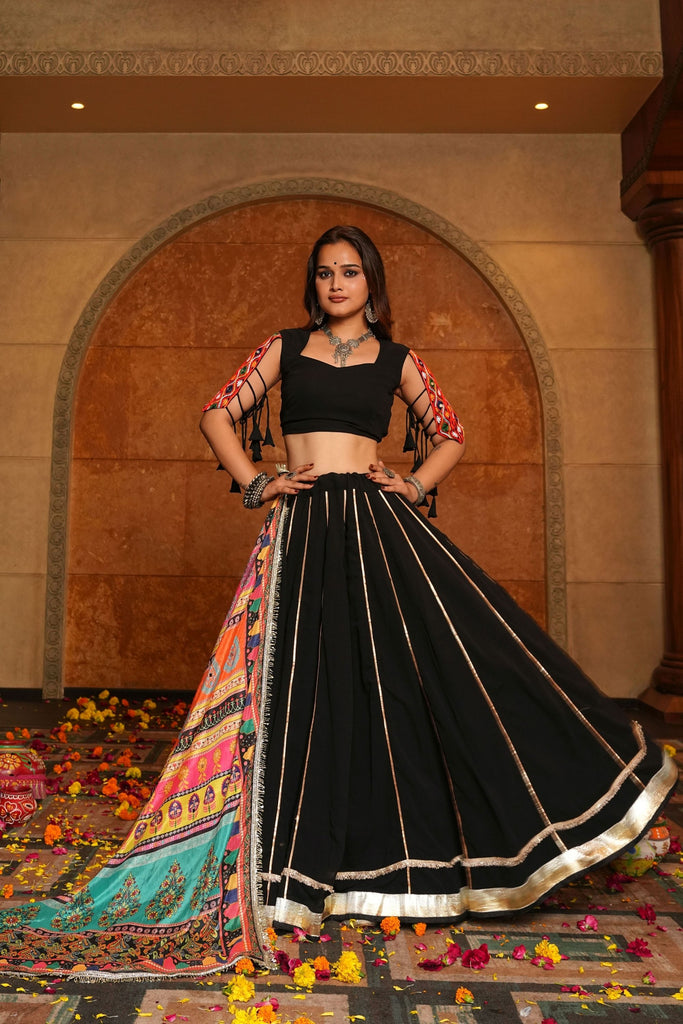Black Embroidered Lehenga Choli with Multicolor Dupatta for Navratri