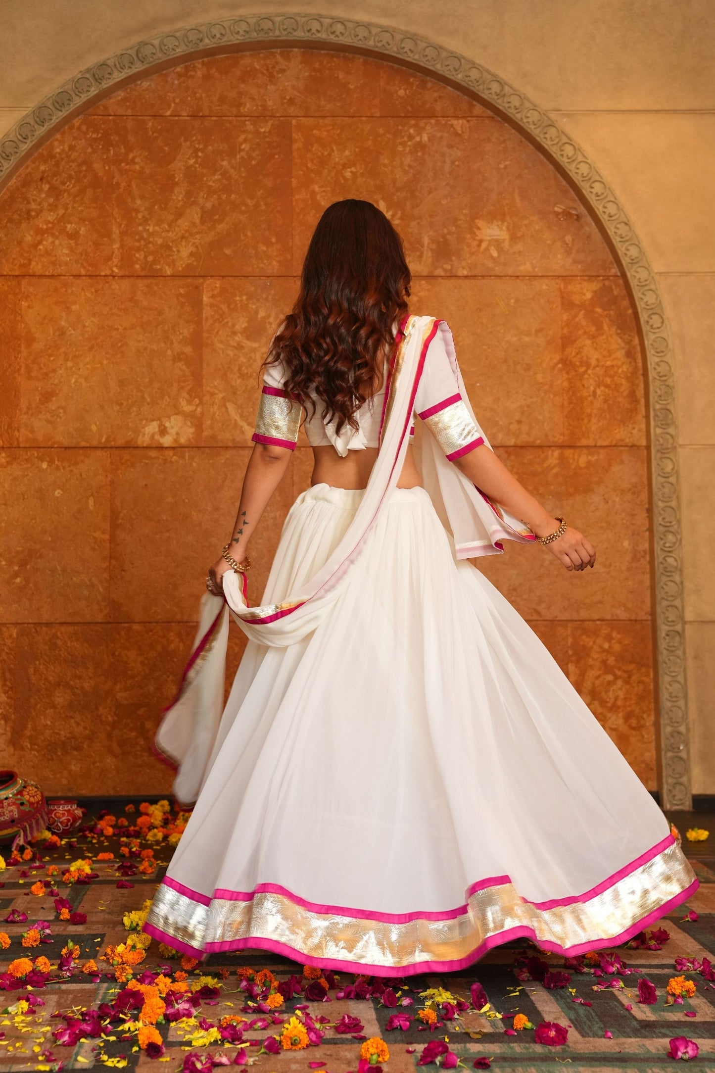 White Embroidered Georgette Lehenga Choli with Dupatta for Navratri