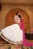 Off-White and Pink Mirror Work Chaniya Choli with Dupatta for Navratri