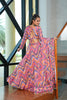 Multicolor Wave Print Navratri Lehenga Choli with Mirror Sleeves and Dupatta