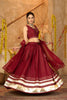 Maroon Silk Navratri Lehenga Choli with Gold Zari Border and Sleeveless Blouse