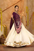 Cream Silk Navratri Lehenga Choli with Gold Zari Border and Purple Dupatta