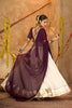 Cream Silk Navratri Lehenga Choli with Gold Zari Border and Purple Dupatta