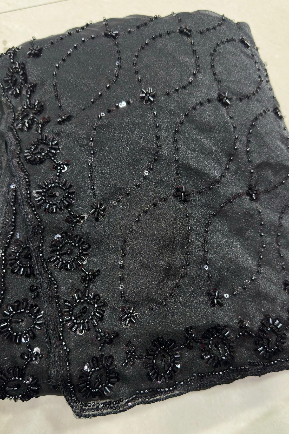 Elegant Black NC Moss Saree with Sequin Embroidery Work for Women