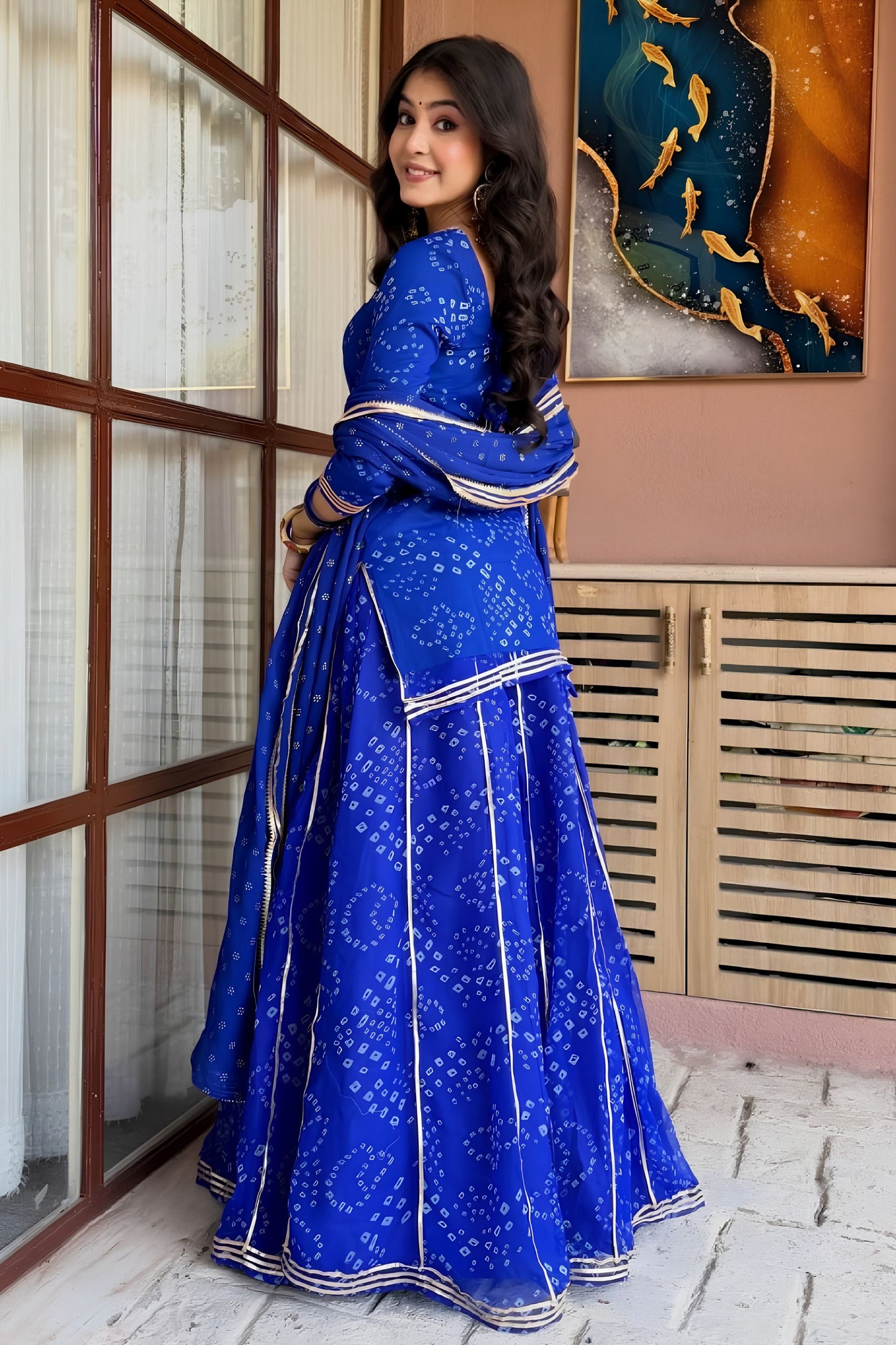 Royal Blue Georgette Digital Print Work Matching Dupatta