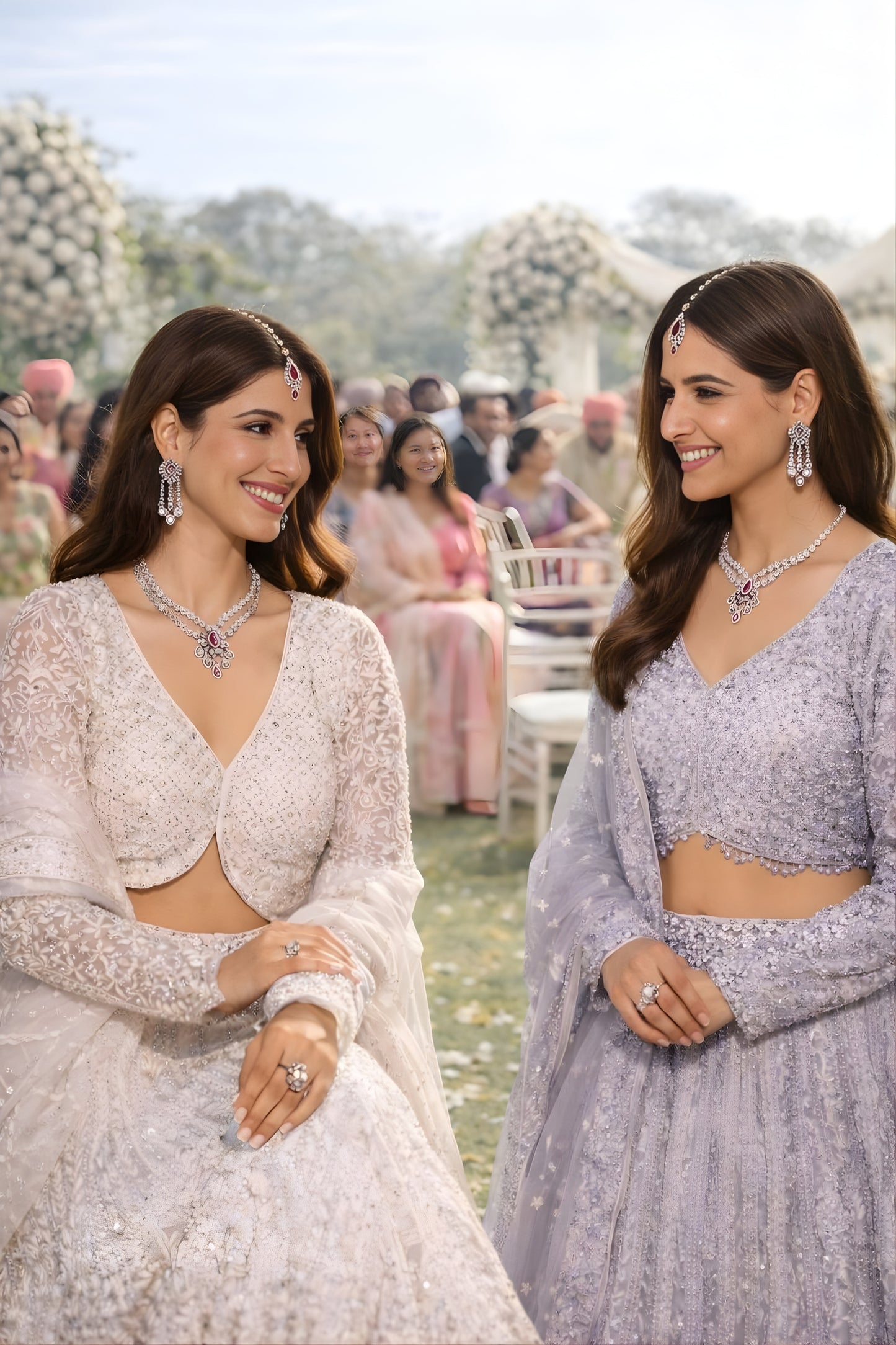 Stylish Lavender Net Embroidered Bridal Lehenga Choli with Full Sleeves for Wedding