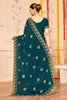 Elegant Teal Green  Saree with Golden Designer Blouse