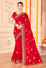 Stunning Red Saree with Golden Designer Blouse