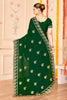Elegant Dark Green Saree with Golden Border Blouse Piece
