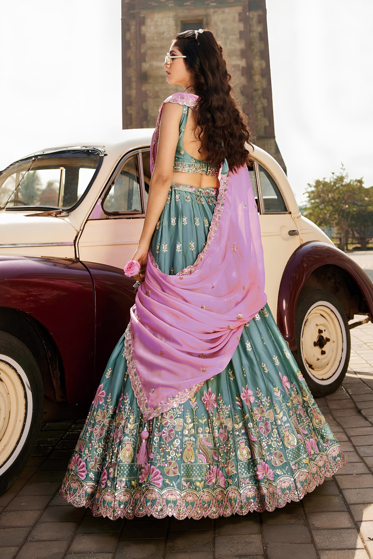 Stunning Teal Green Designer Lehenga Choli with Heavy Embroidery Work and Dupatta