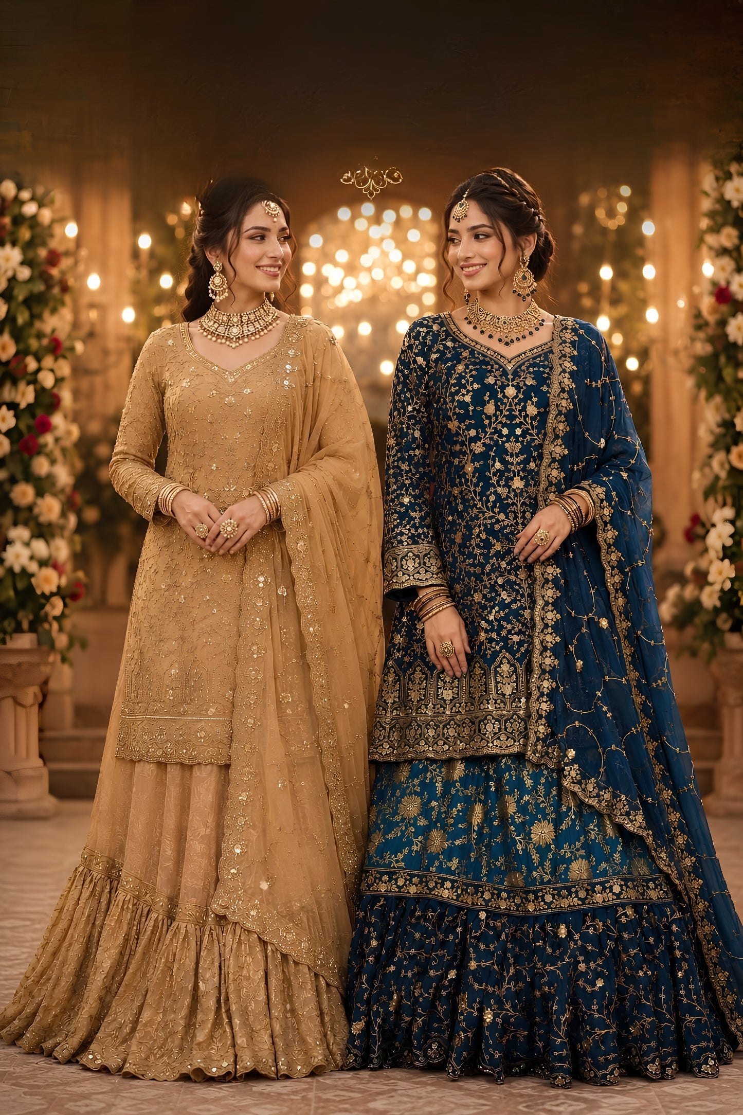 Royal Navy Blue Banarasi Silk Indo Western Lehenga with Heavy Embroidery Work for Women