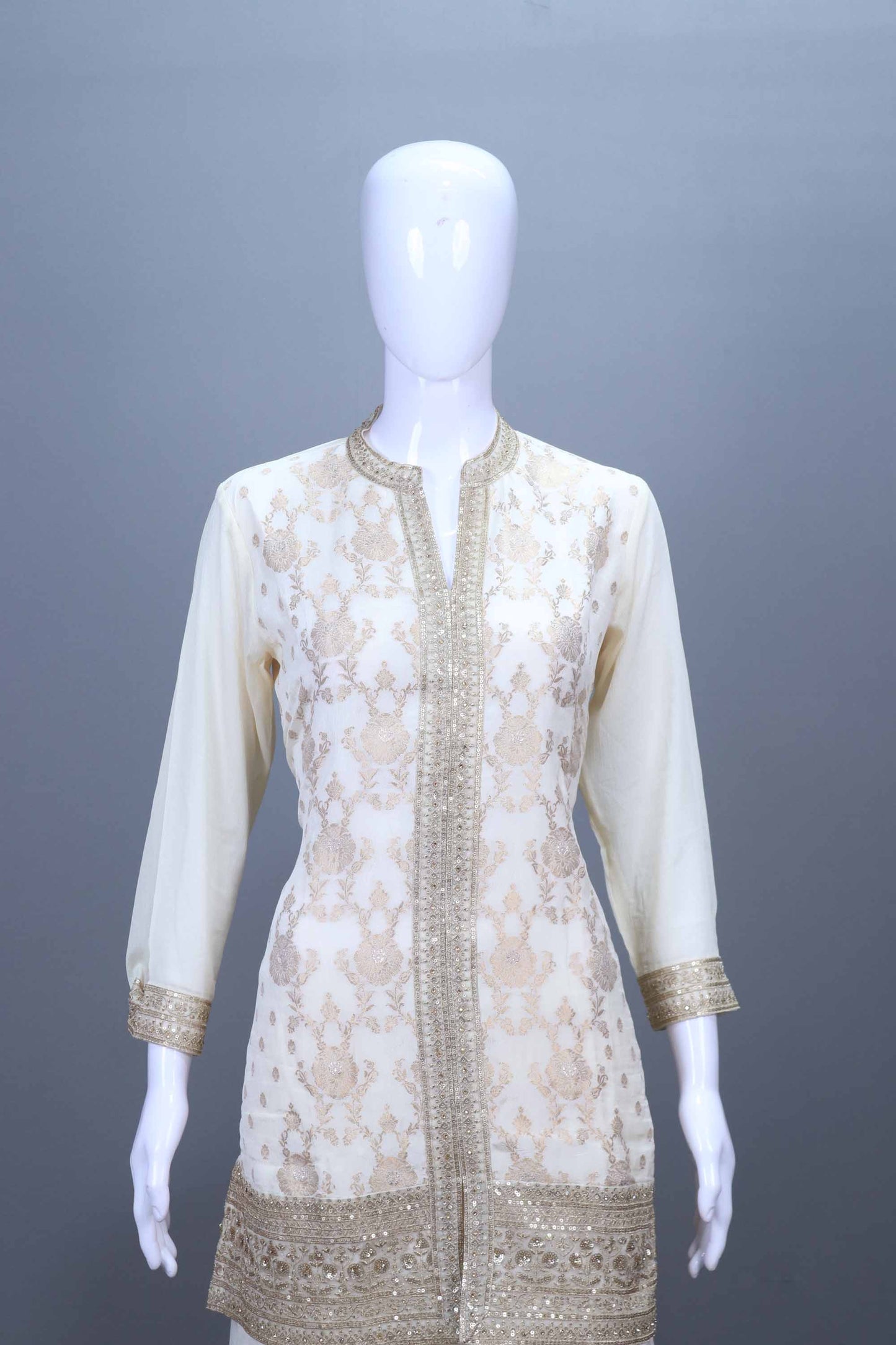 Off-White Embroidered Kurta Sharara Set with Dupatta