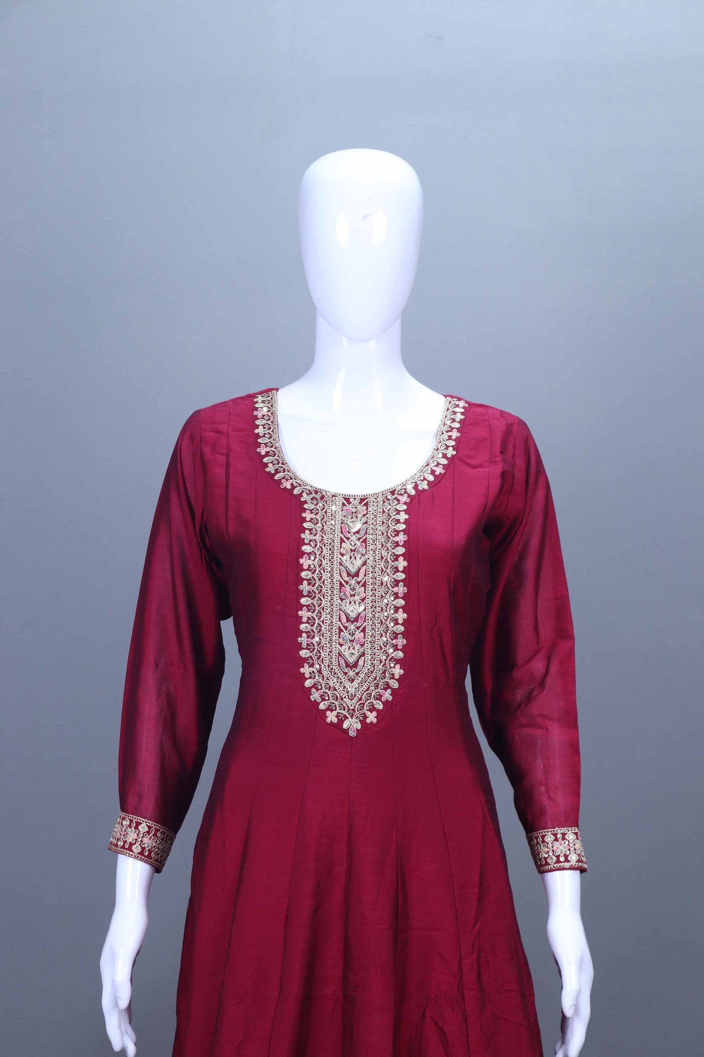 Maroon Silk Kurta Set with Beige Dupatta Festive Wear Suit