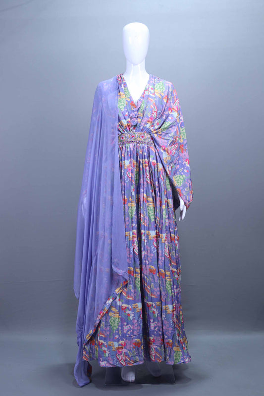 Designer Pastel Lavender Anarkali Gown with Matching Dupatta Festive Wear