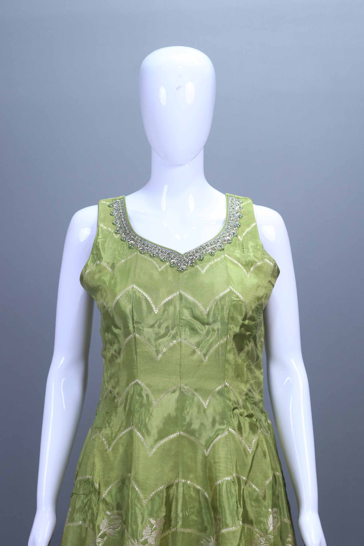 Olive Green Silk Kurta Sharara Set with Zari Matching Dupatta