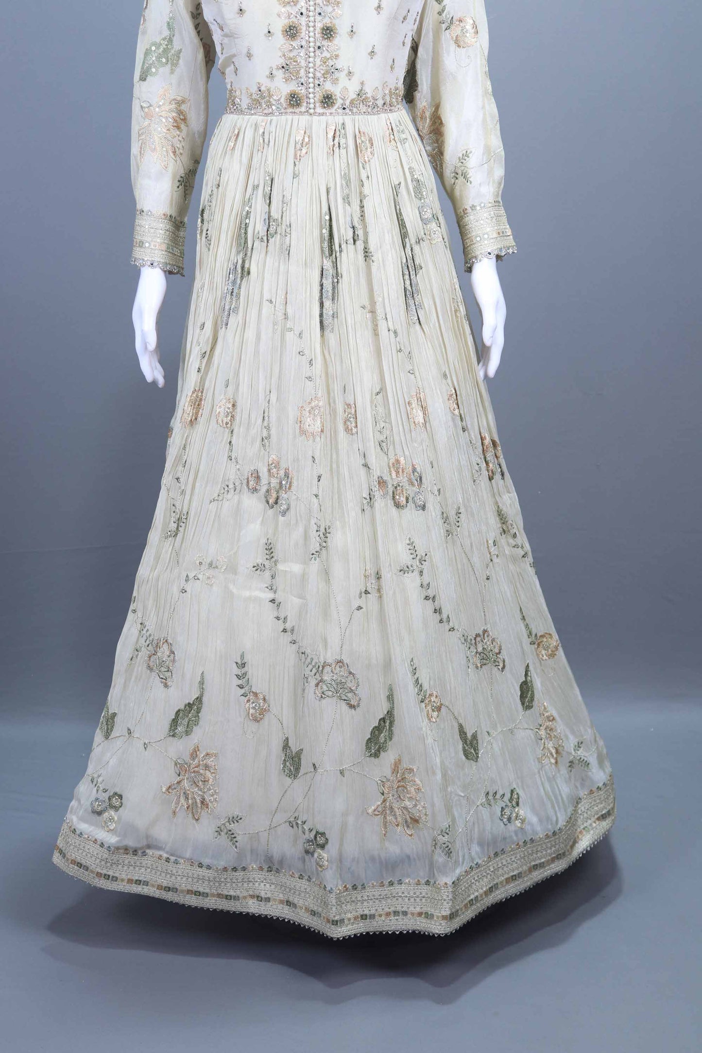Elegant Off-White Embroidered Net Anarkali Gown with Dupatta