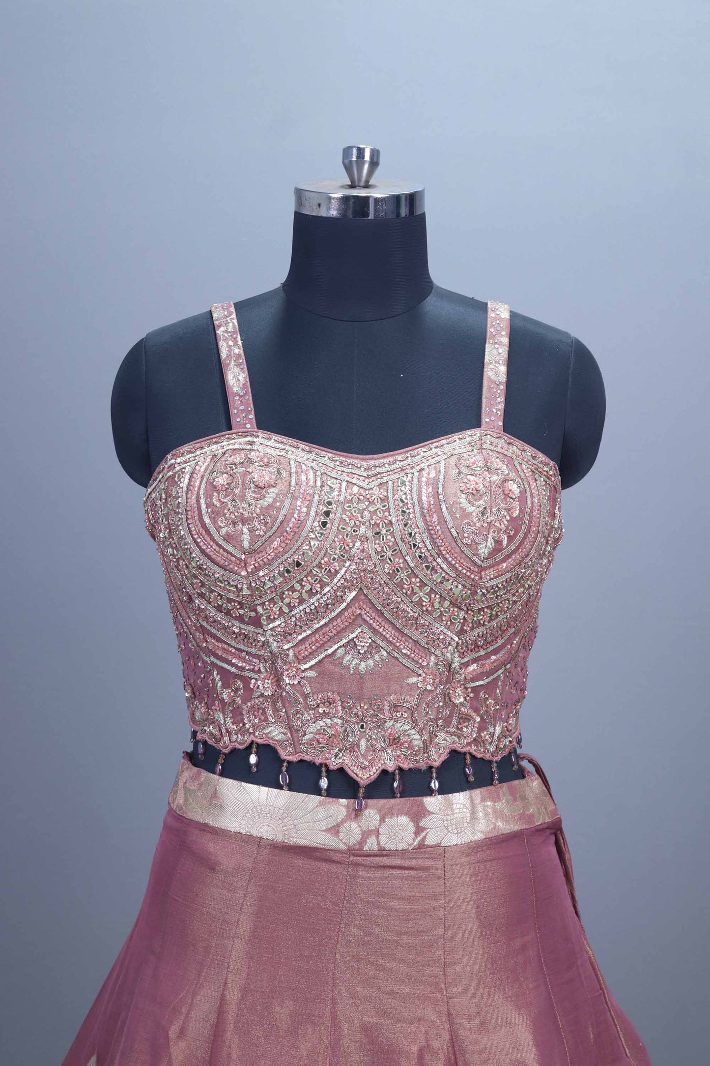 Dusty Pink Zari Embroidered Silk Lehenga Choli with Heavy Blouse Dupatta
