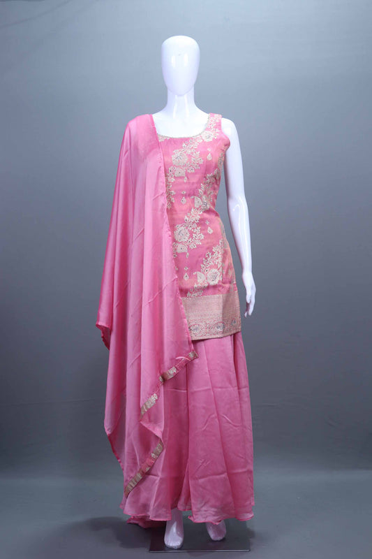 Pink Embroidered Kurta Sharara Set with Dupatta Festive Wear