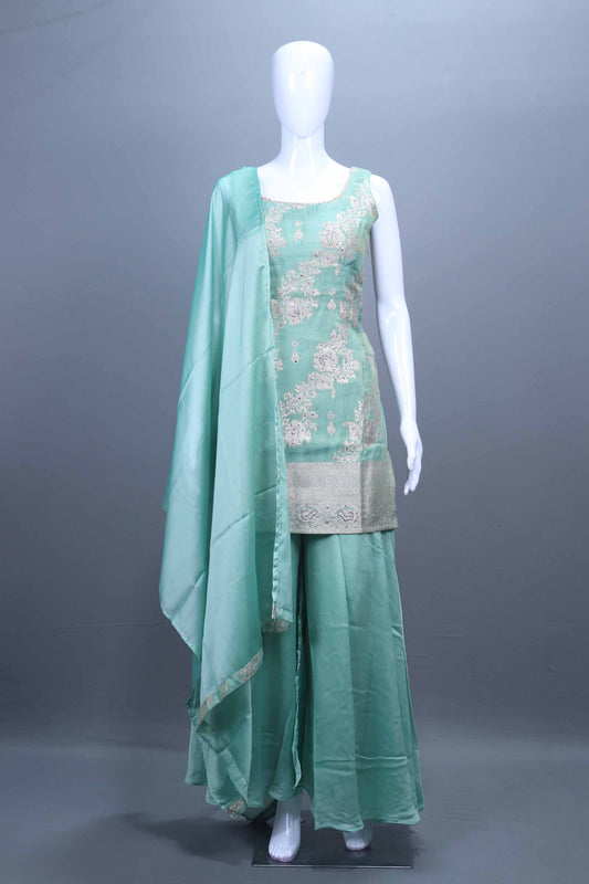 Mint Green Embroidered Kurta Sharara Set with Dupatta Festive Wear