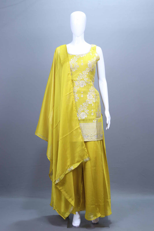 Yellow Embroidered Kurta Sharara Set with Dupatta Festive Wear