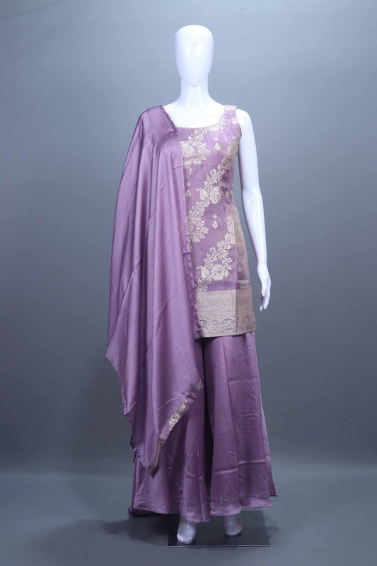 Purple Embroidered Kurta Sharara Set with Dupatta Festive Wear