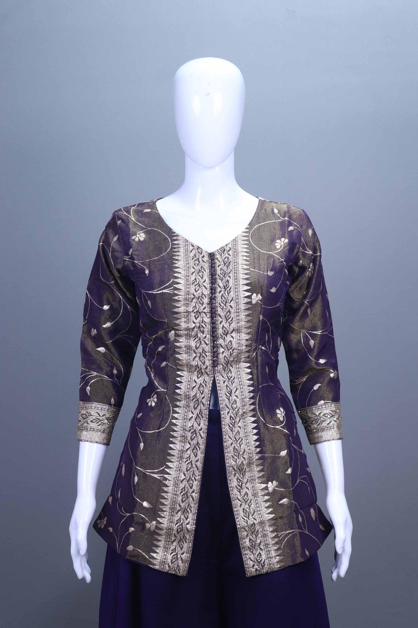 Purple Embroidered Ethnic Kurta Skirt Suit Set with Dupatta