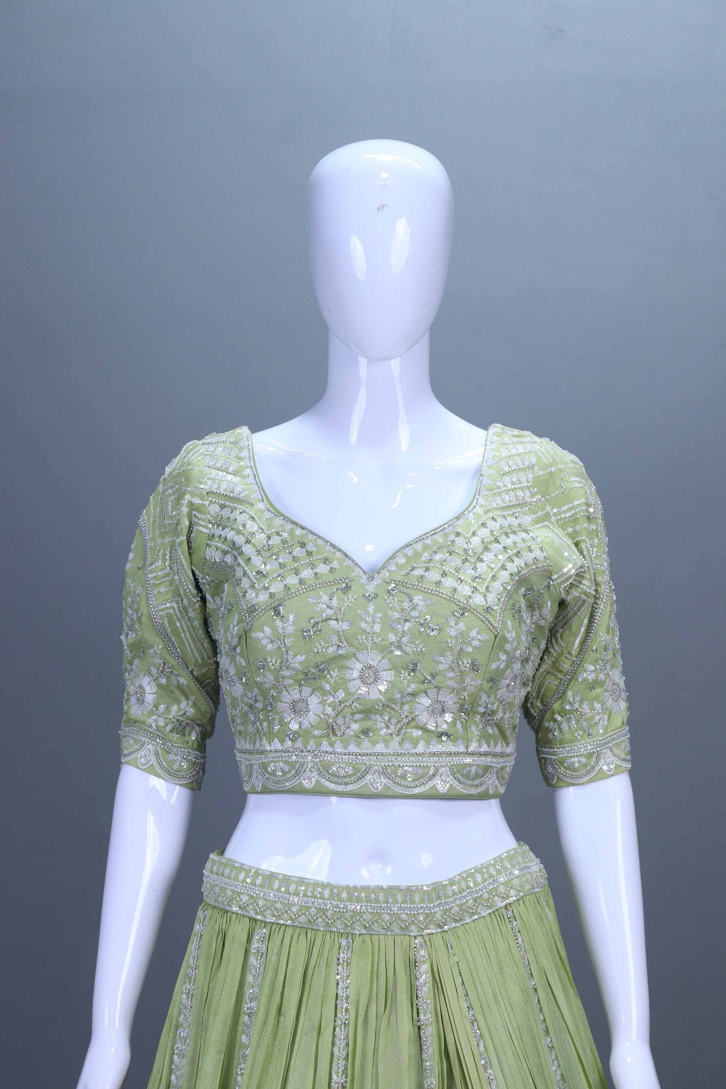 Pastel Green Embroidered Lehenga Choli with Dupatta Party Wear Lehenga