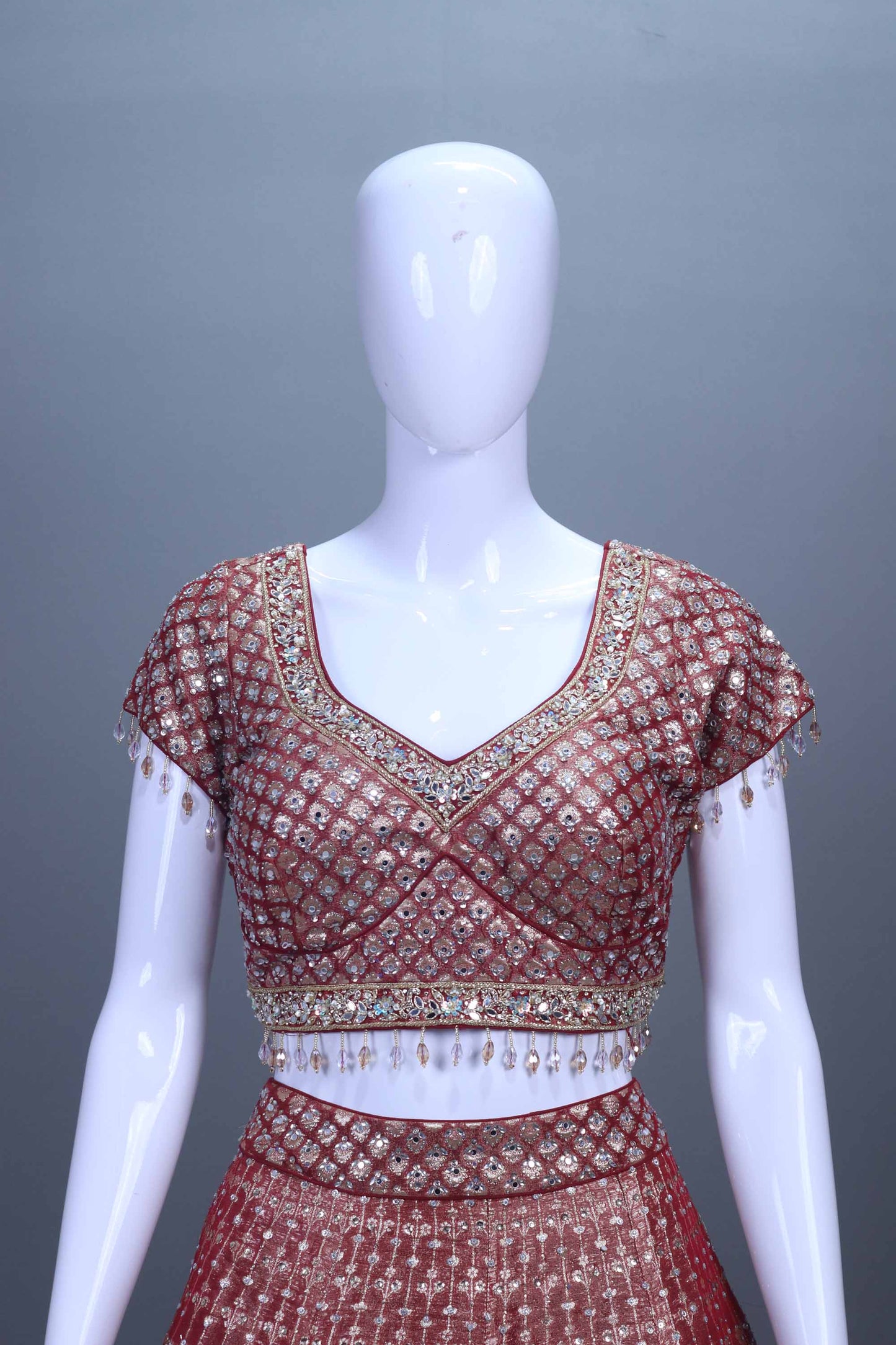 Rose Pink Embroidered Bridal Lehenga Choli Set.