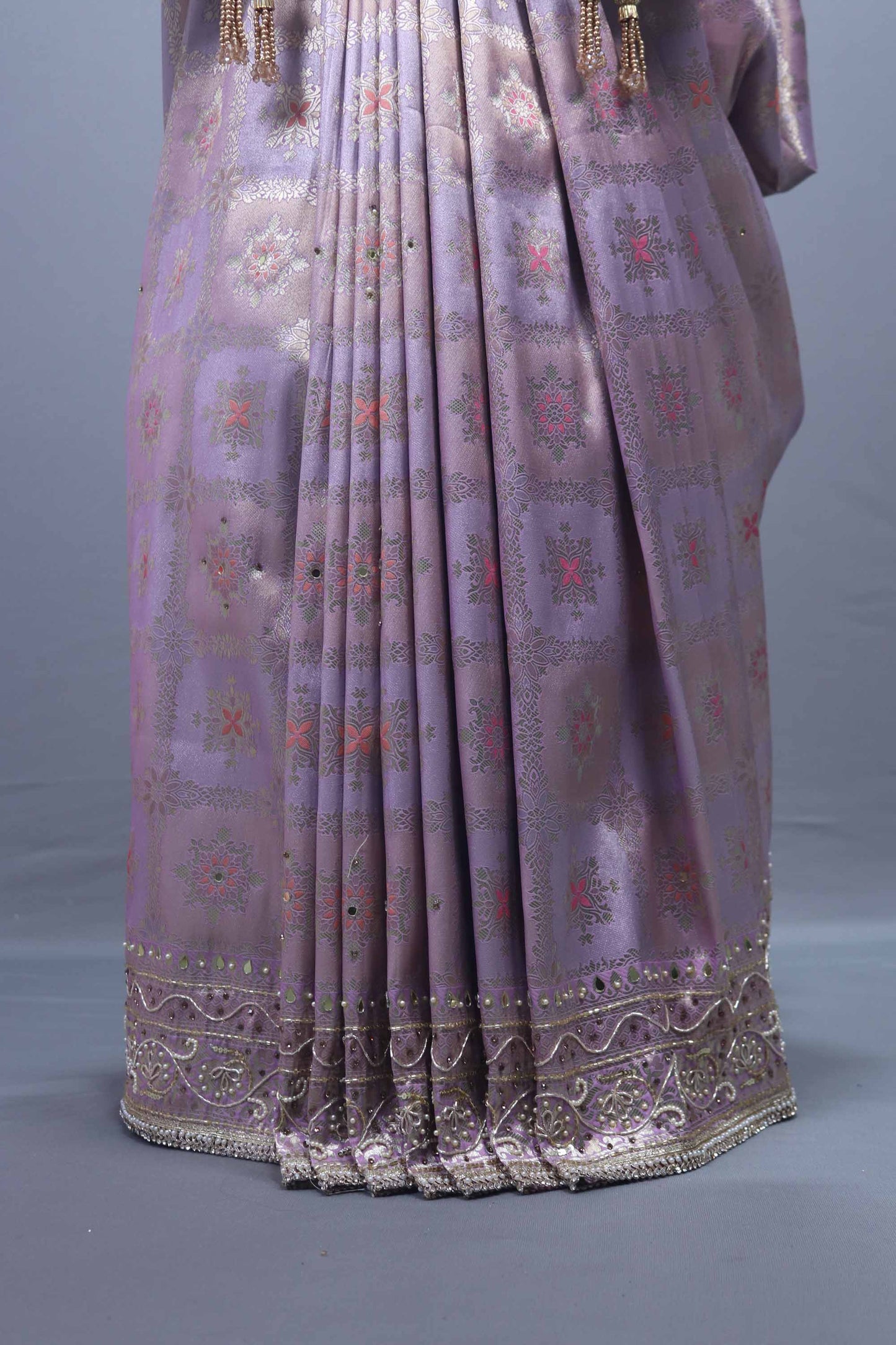 Designer Lavender Banarasi Saree Heavy Pallu Tassels Saree