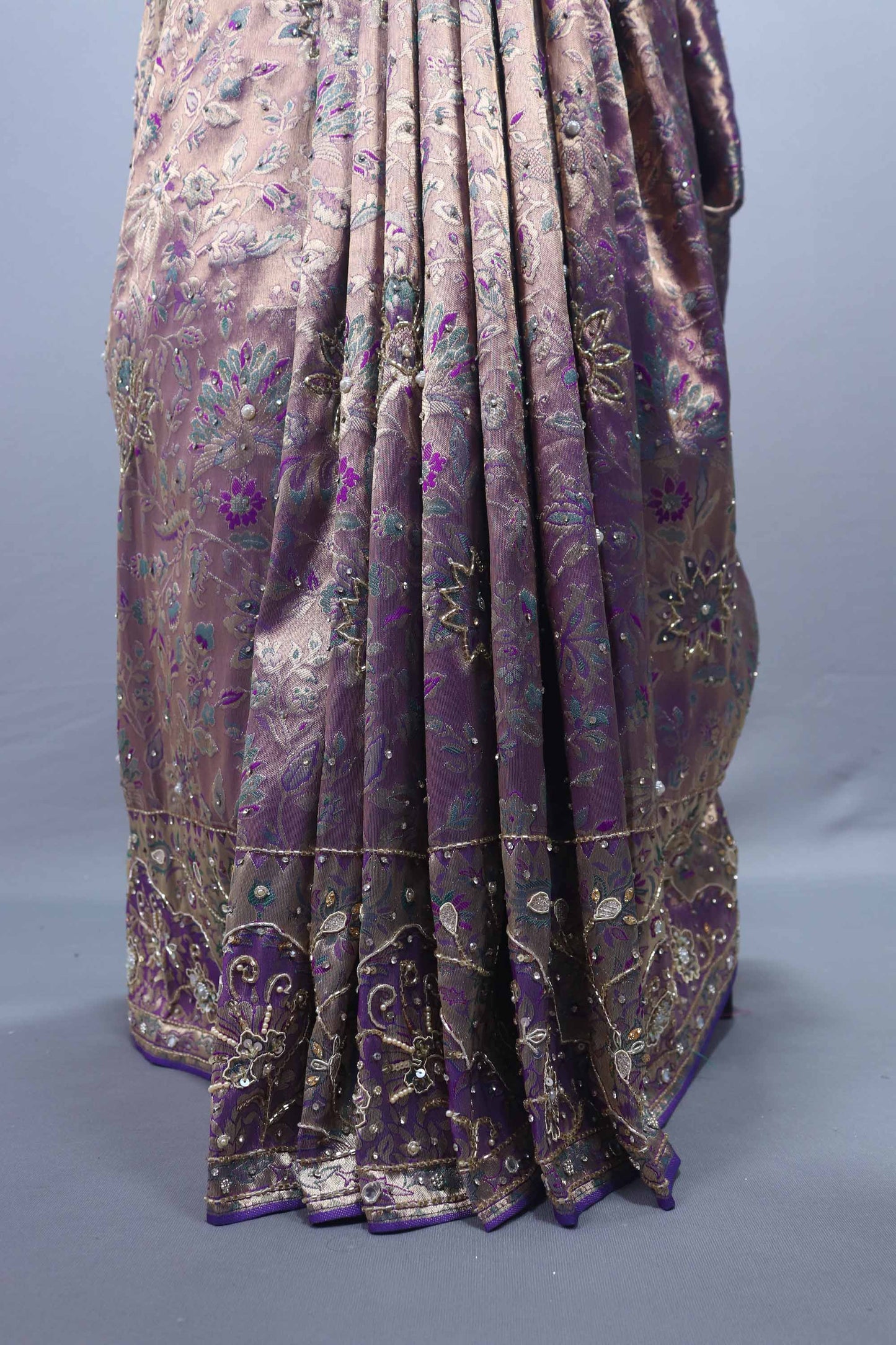 Purple Designer Silk Saree with Heavy Pallu, Zari Sequin Work Festive Wear