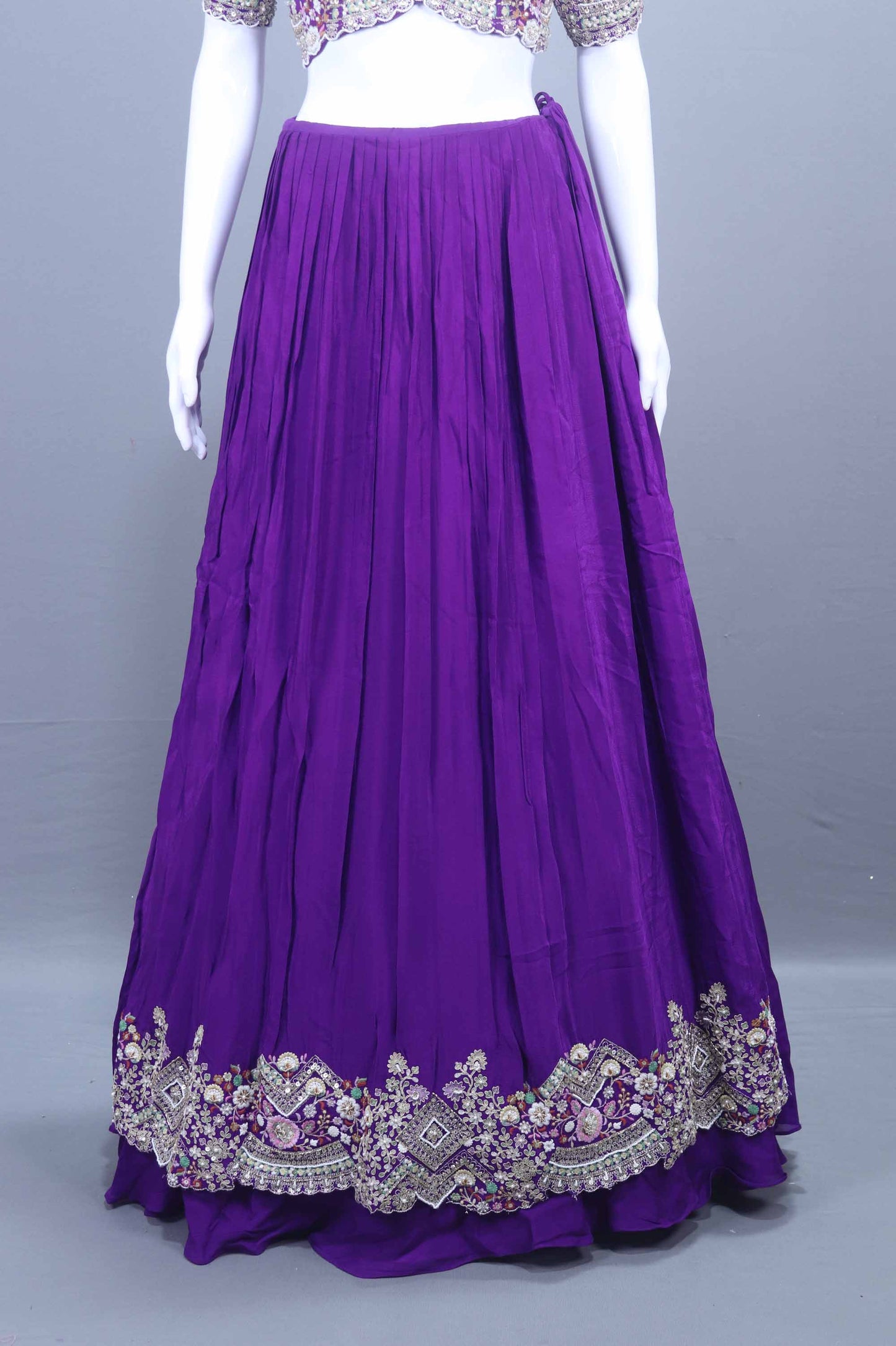 Royal Purple Embroidered Georgette Lehenga Choli with Heavy Border Dupatta