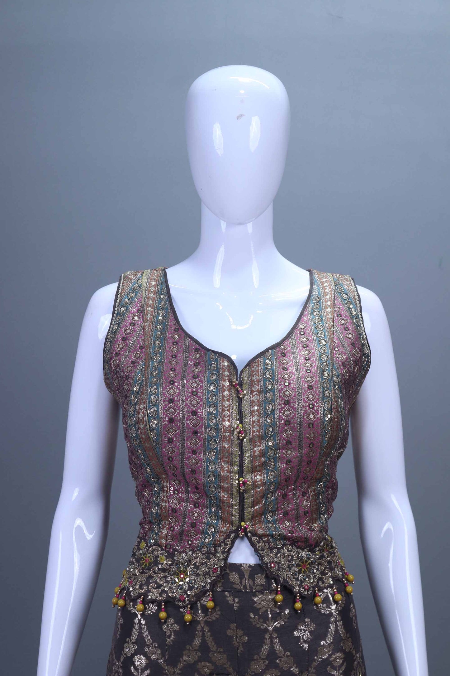 Grey Silk Lehenga Choli with Sleeveless Jacket Net Dupatta