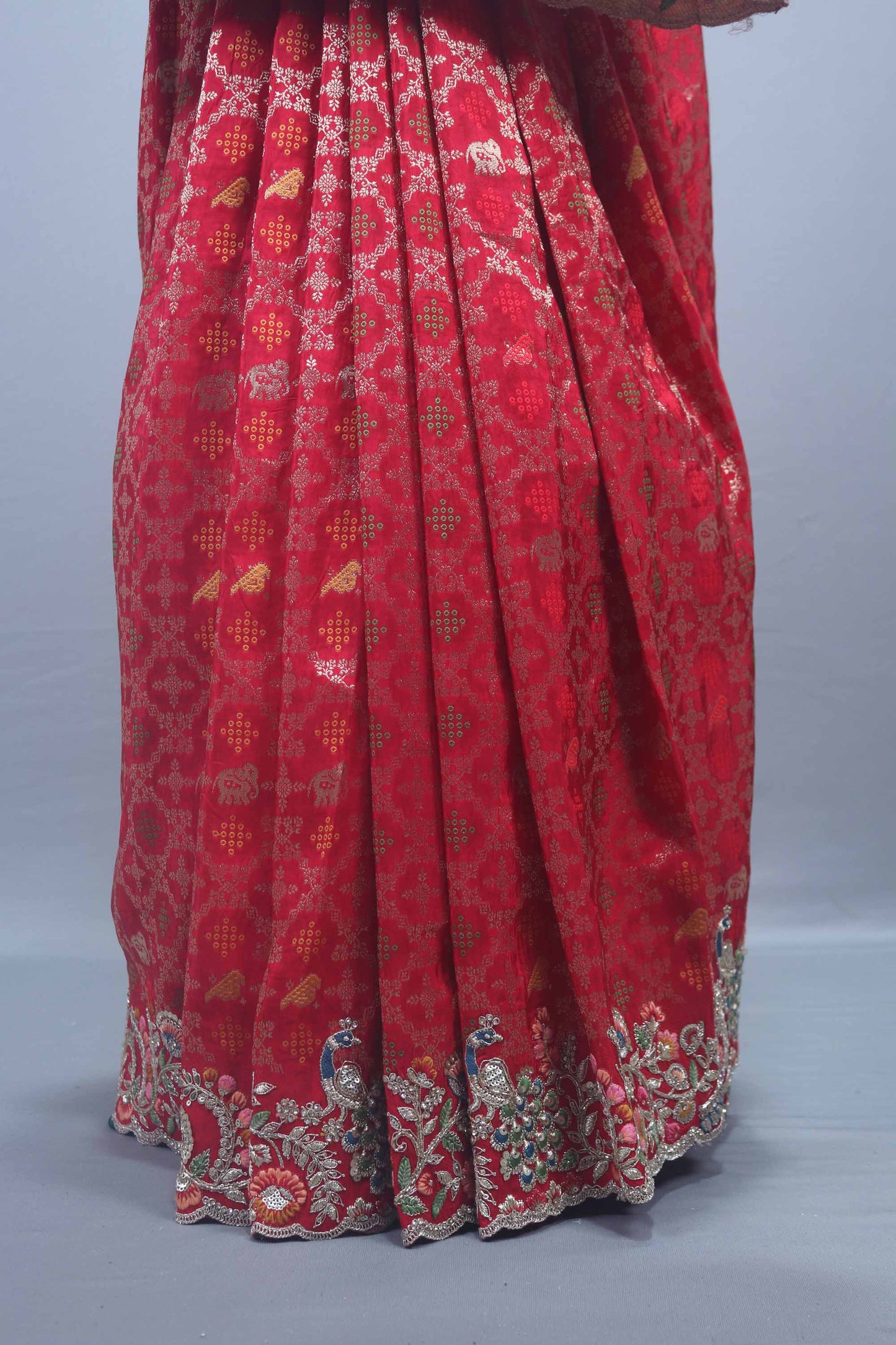 Red Banarasi Silk Saree with Heavy Zari Embroidered Border
