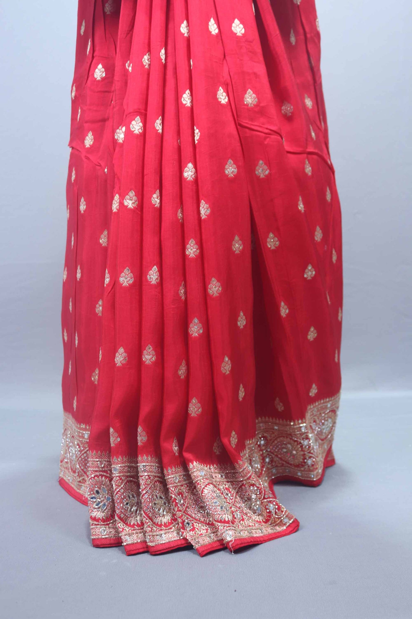 Red Georgette Saree with Heavy Zari Embroidered Border Designer Saree