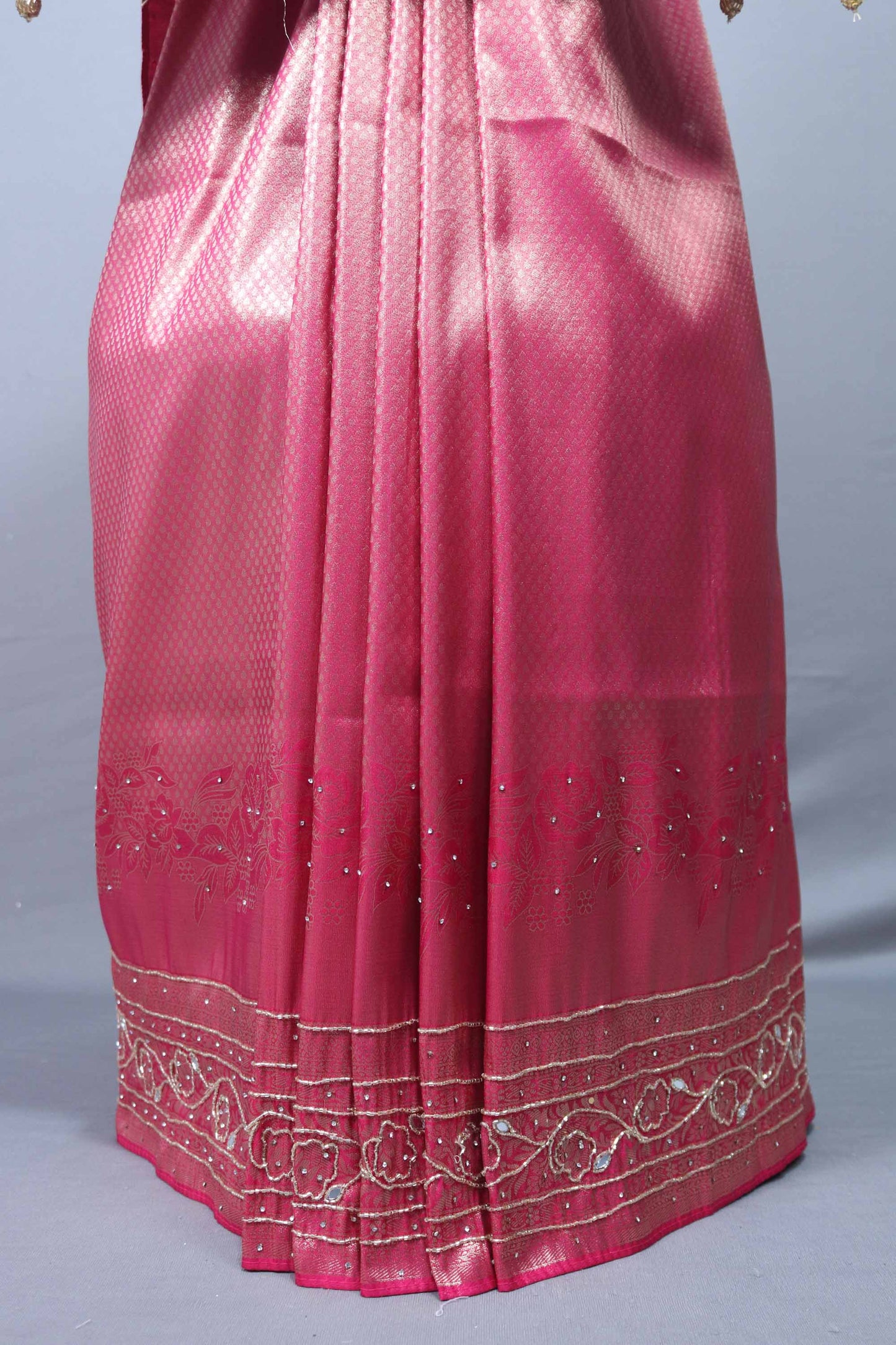 Rani Pink Silk Saree Hand-Painted Figures Peacock Motifs Tasselled Pallu