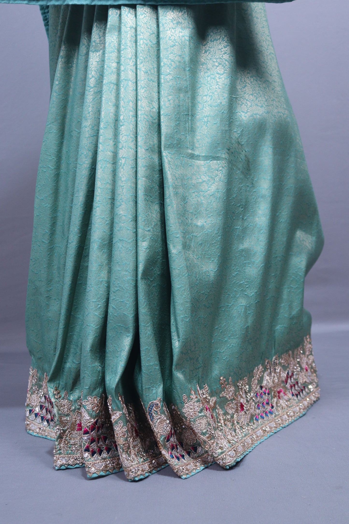 Sea Green Banarasi Silk Saree Heavy Zari Embroidered Border Designer Pallu