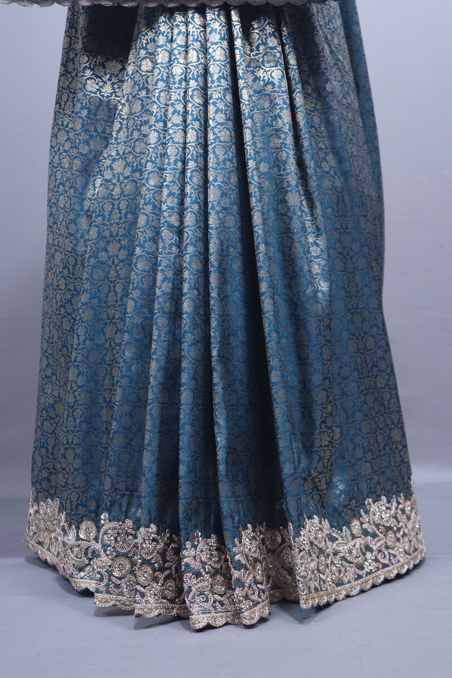 Steel Blue Banarasi Silk Saree Heavy Zari Weaving Embroidered Border