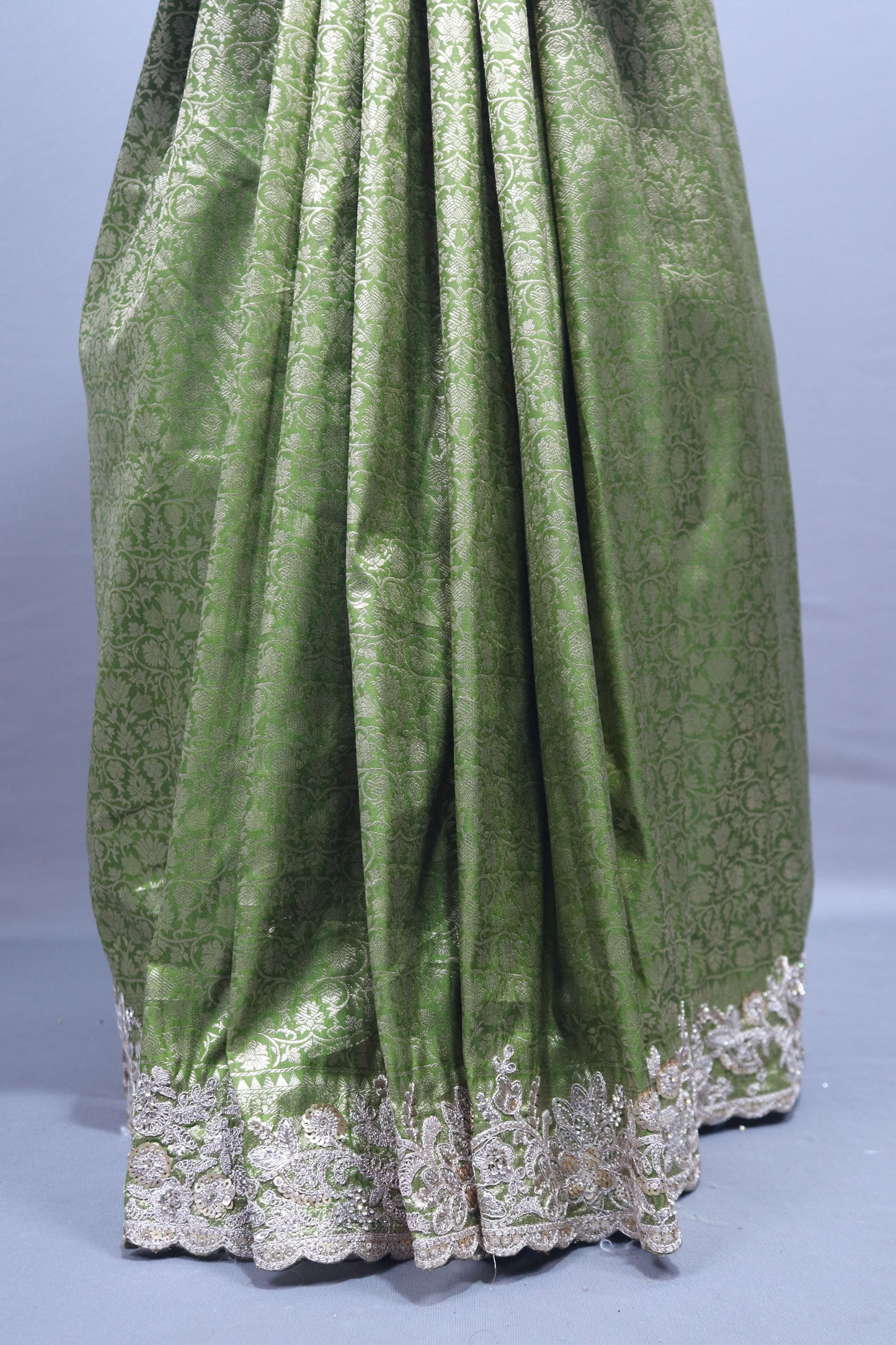 Pista Green Banarasi Silk Saree Heavy Zari Weaving Embroidered Border