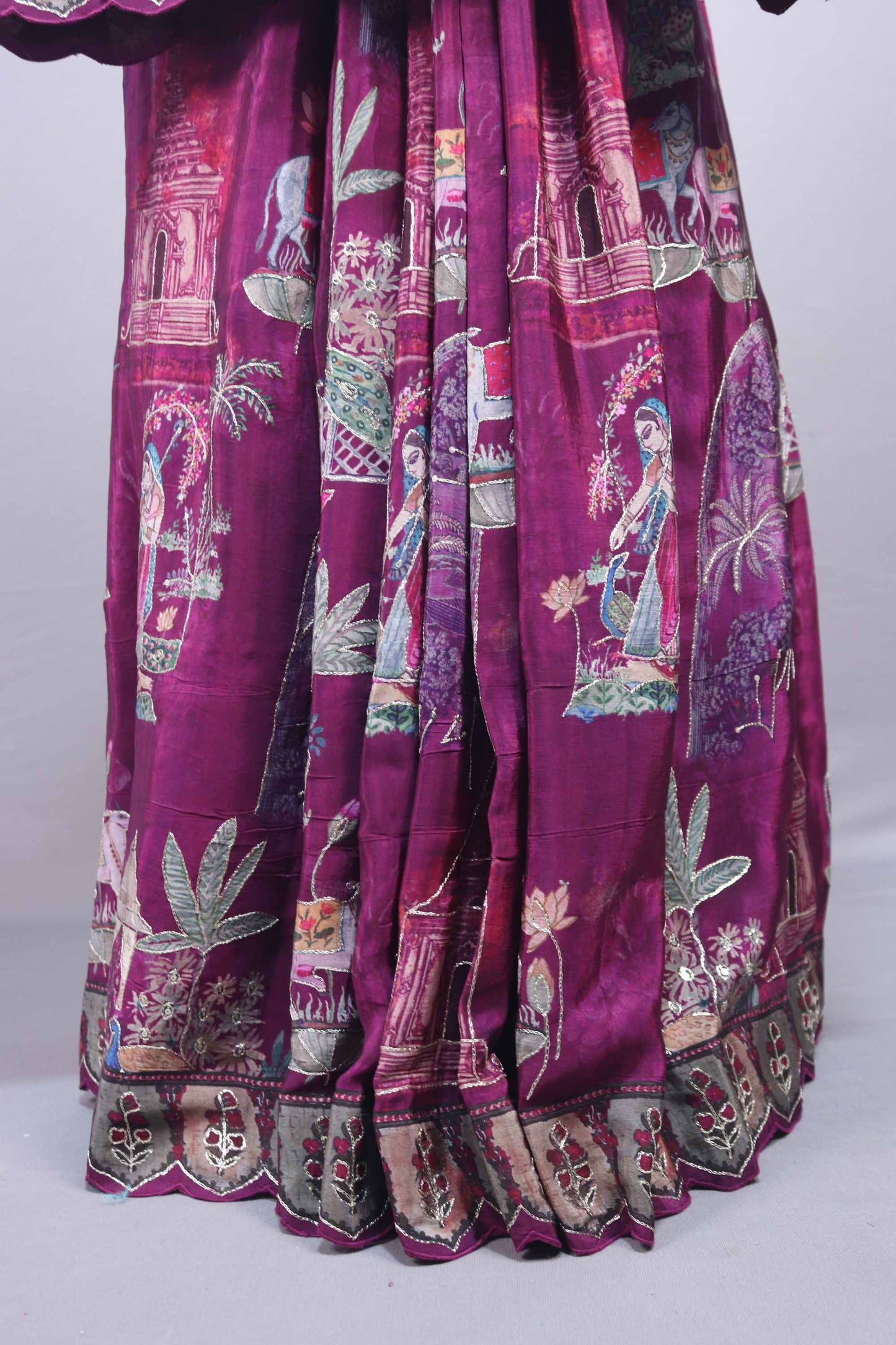Rani Pink Designer Printed Saree with Traditional Elephant Palace Motif