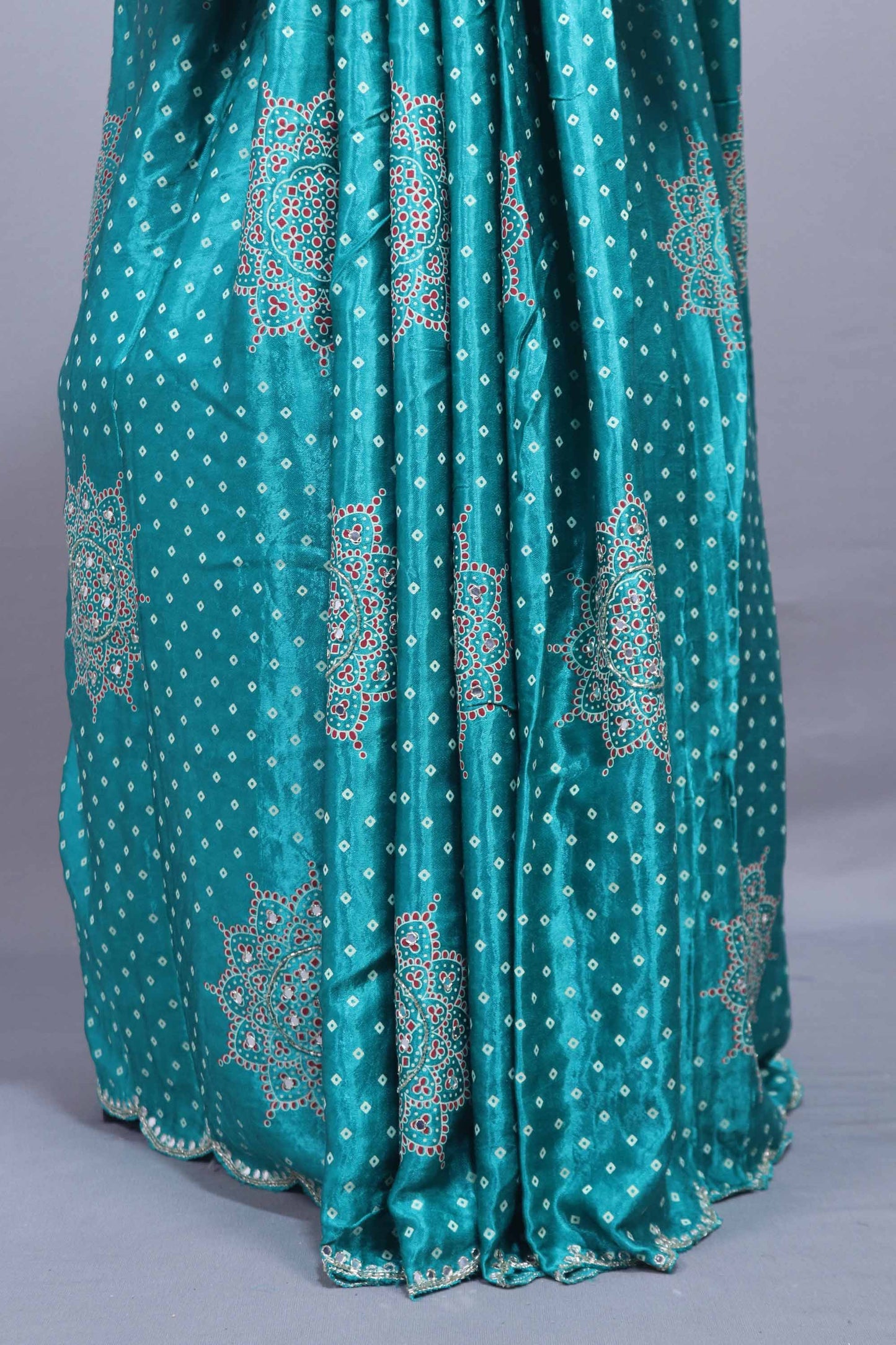 Turquoise Blue Designer Printed Saree with Floral Mandala Motifs
