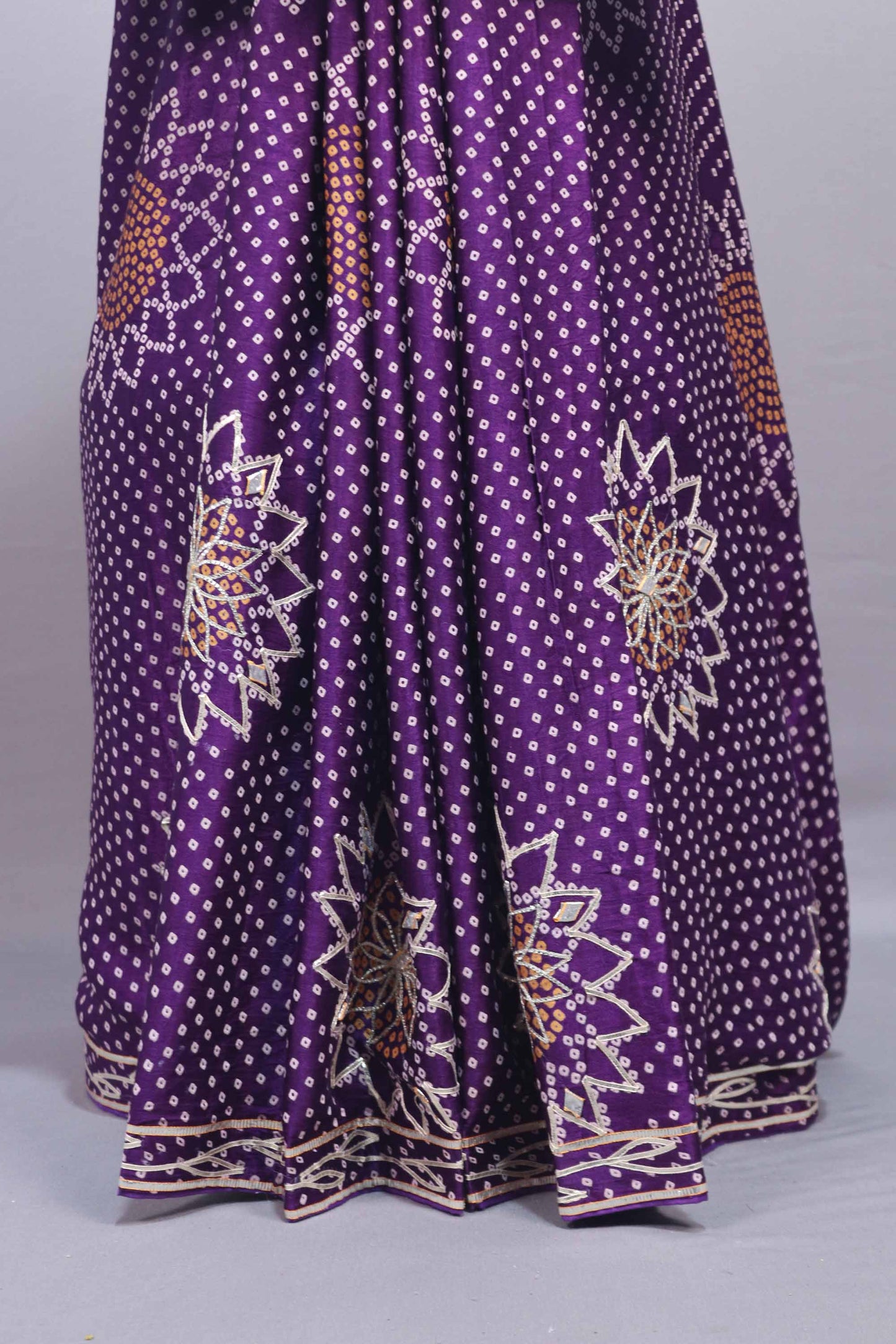 Purple Bandhani Printed Saree Floral Mandala Motifs Designer Border