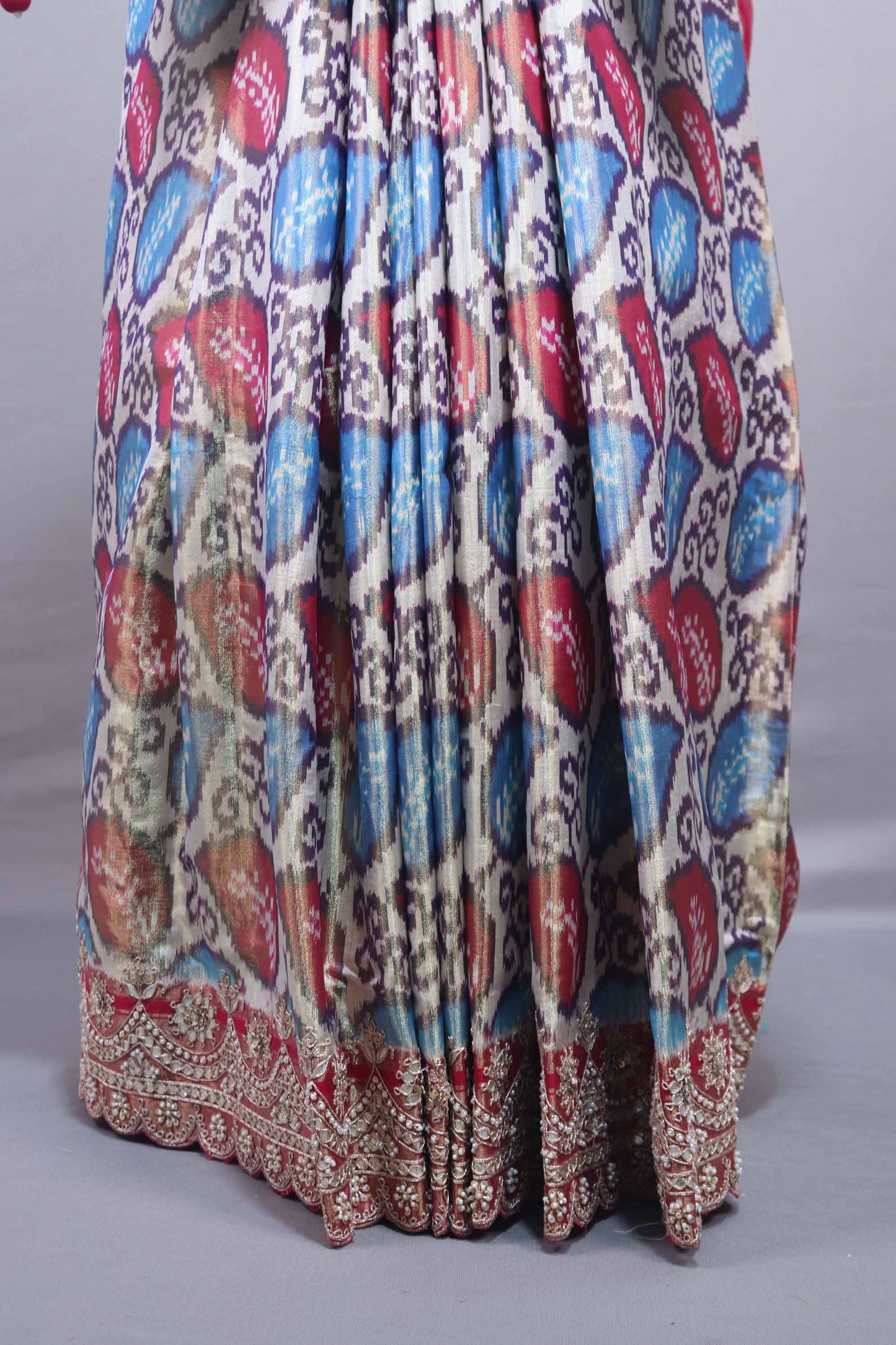 Multicolor Designer Silk Saree with Digital Print Embroidered Border
