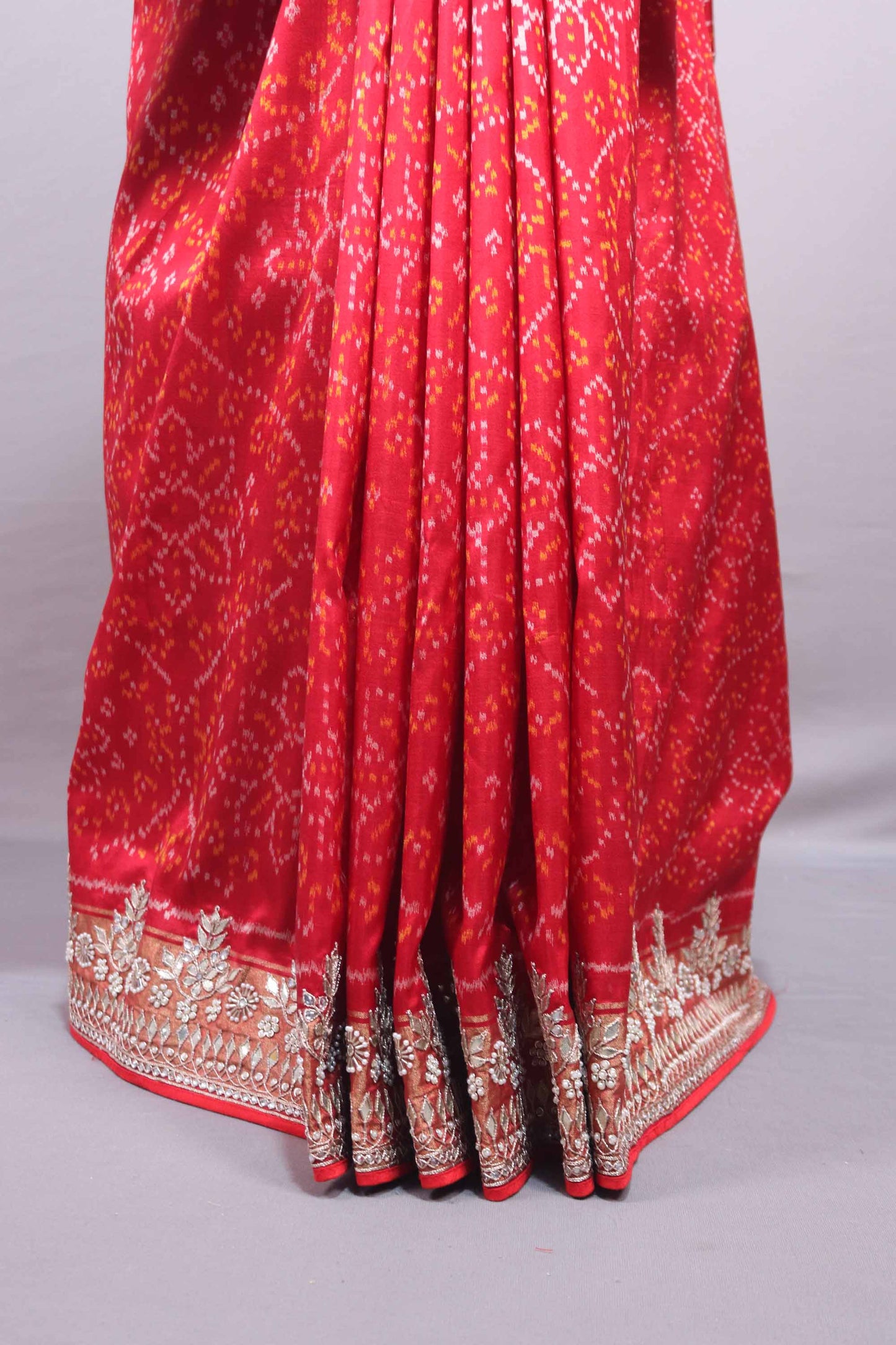 Red Silk Blend Traditional Saree with Silver Zari Border Woven Design