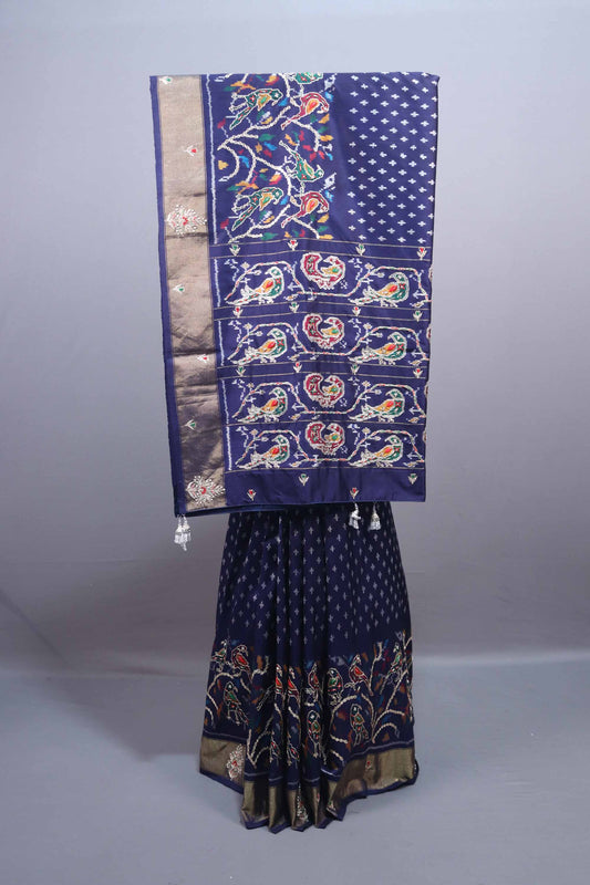 Navy Blue Patola Silk Saree with Peacock Floral Weaving Saree