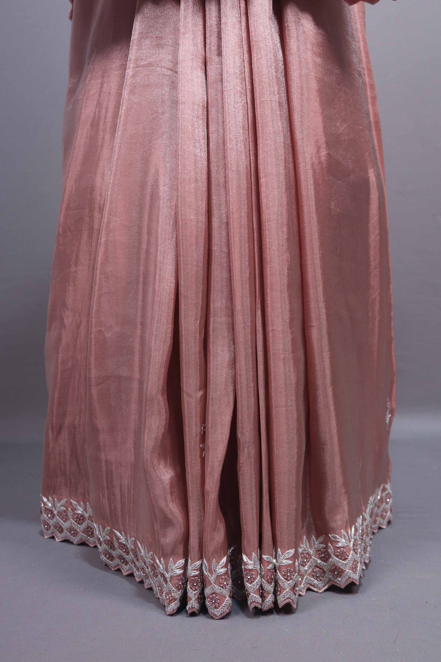 Dusty Rose Soft Georgette Saree Silver Embroidered Border