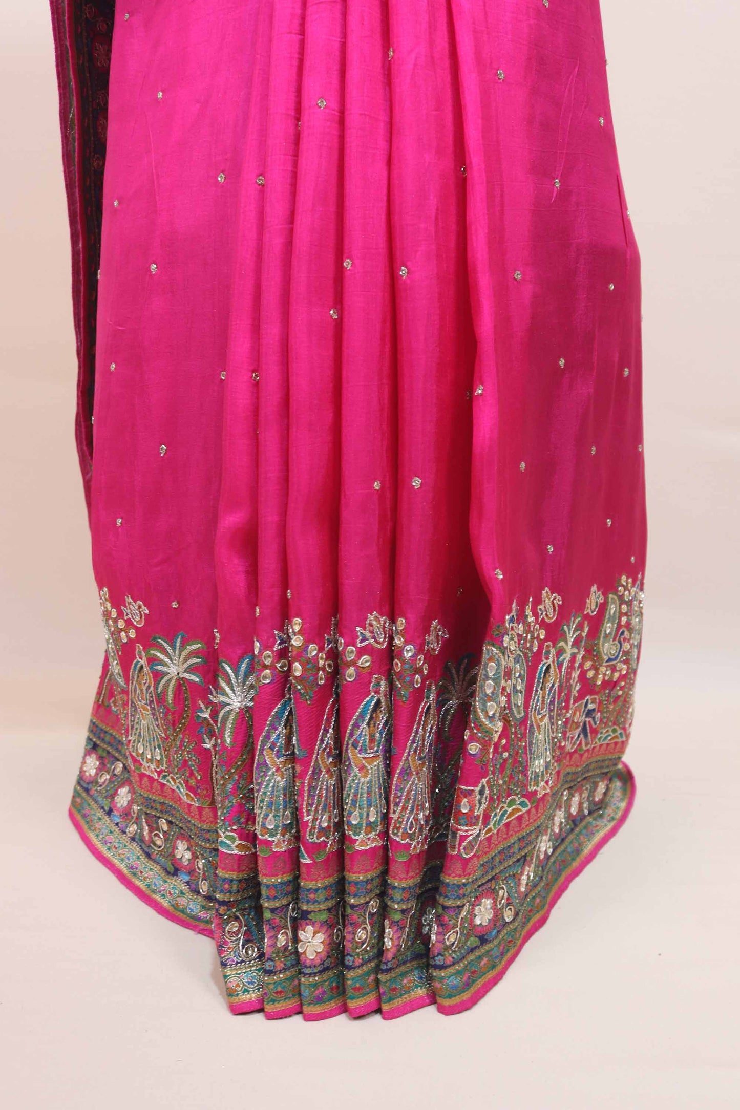 Pink Traditional Printed Silk Saree with Ethnic Motifs Designer Pallu