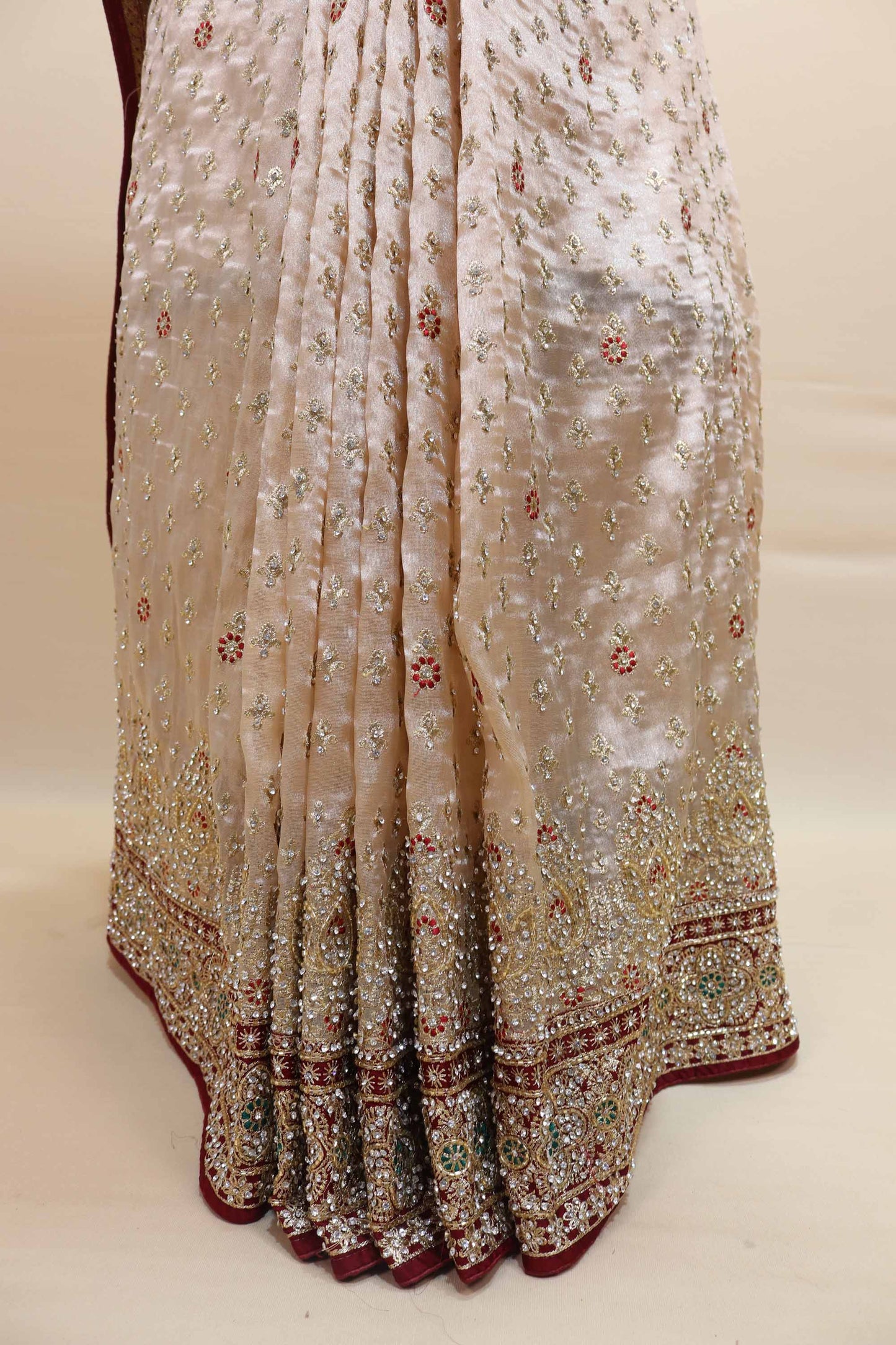 Cream Embroidered Saree with Heavy Zari Border Traditional Motifs Saree