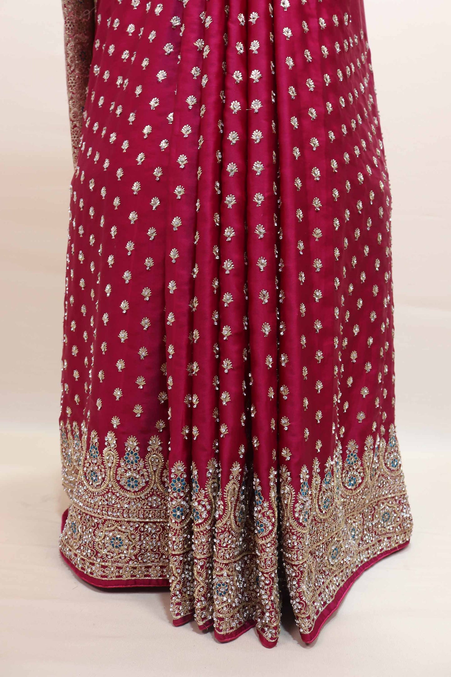 Wine Red Embroidered Saree with Heavy Zari Border Butti Work