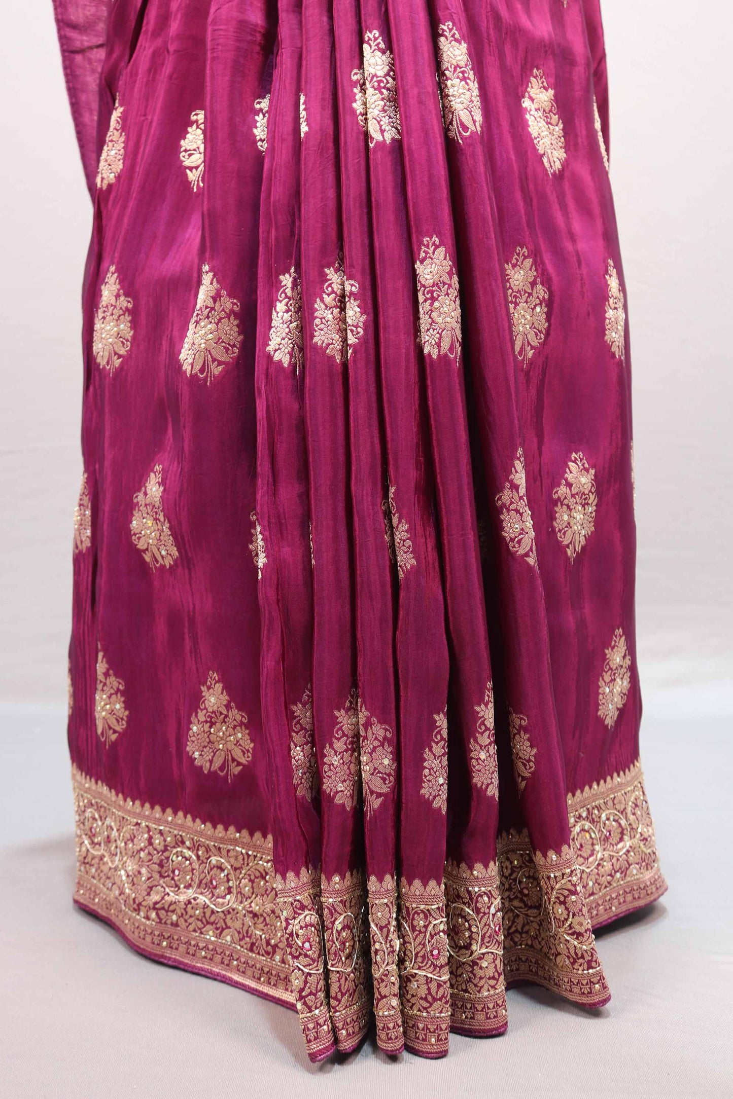 Wine Maroon Silk Saree with Zari Woven Motifs Rich Border