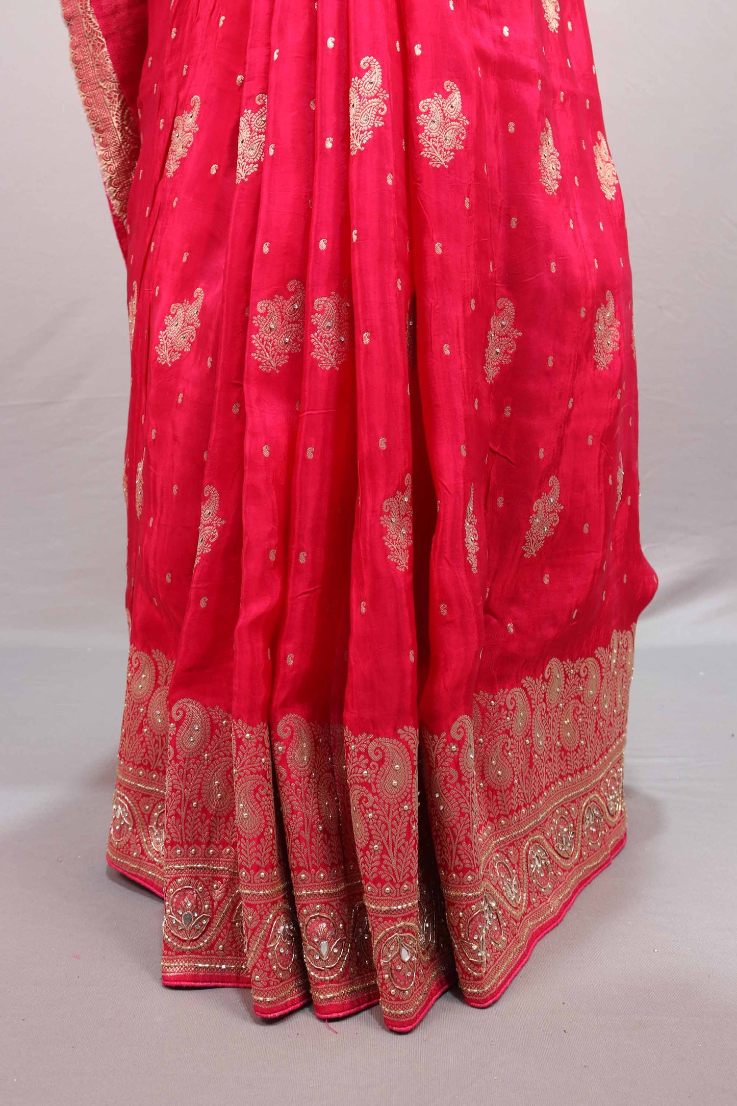 Rani Pink Banarasi Silk Saree Zari Embroidery Heavy Designer Border